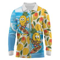 Aloha Hawaii Summer Long Sleeve Polo Shirt Hawaiian Lei Surfing Mango Palaka Motifs LT14 Blue - Polynesian Pride