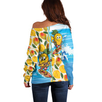 Aloha Hawaii Summer Off Shoulder Sweater Hawaiian Lei Surfing Mango Palaka Motifs LT14 - Polynesian Pride
