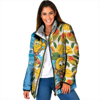 Aloha Hawaii Summer Padded Jacket Hawaiian Lei Surfing Mango Palaka Motifs LT14 Women Blue - Polynesian Pride