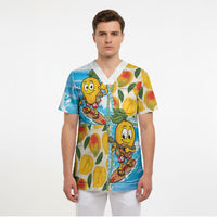 Aloha Hawaii Summer Scrub Top Hawaiian Lei Surfing Mango Palaka Motifs LT14 - Polynesian Pride