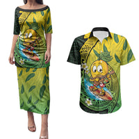 Hawaii Surfing Mango Couples Matching Puletasi and Hawaiian Shirt Manako Polynesian Fish Hook LT14 Green - Polynesian Pride