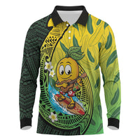 Hawaii Surfing Mango Long Sleeve Polo Shirt Manako Polynesian Fish Hook LT14 Green - Polynesian Pride