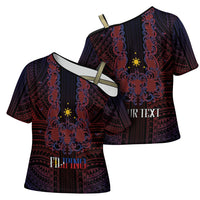 Filipino Barong Tagalog Inspired Personalised Cross Shoulder Shirt Mabuhay Philippines Festival Polynesian Pattern LT14 - Polynesian Pride