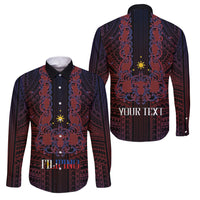 Filipino Barong Tagalog Inspired Personalised Family Matching Puletasi and Hawaiian Shirt Mabuhay Philippines Festival Polynesian Pattern LT14 Dad's Shirt - Long Sleeve Black - Polynesian Pride