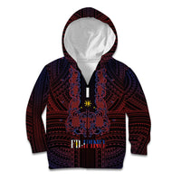 Filipino Barong Tagalog Inspired Personalised Kid Hoodie Mabuhay Philippines Festival Polynesian Pattern LT14 Zip Hoodie Black - Polynesian Pride