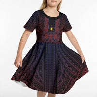 Filipino Barong Tagalog Inspired Personalised Kid Short Sleeve Dress Mabuhay Philippines Festival Polynesian Pattern LT14 - Polynesian Pride