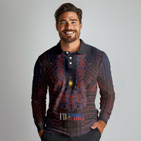 Filipino Barong Tagalog Inspired Personalised Long Sleeve Polo Shirt Mabuhay Philippines Festival Polynesian Pattern LT14 - Polynesian Pride