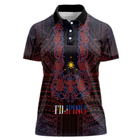 Filipino Barong Tagalog Inspired Personalised Women Polo Shirt Mabuhay Philippines Festival Polynesian Pattern LT14 Female Black - Polynesian Pride