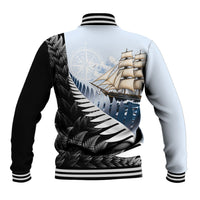 Personalised New Zealand Pakeha Baseball Jacket Kiwi Silver Fern and Sailing Ship Compass LT14 - Polynesian Pride