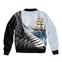 Personalised New Zealand Pakeha Bomber Jacket Kiwi Silver Fern and Sailing Ship Compass LT14 - Polynesian Pride
