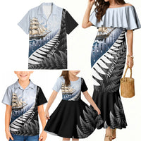 Personalised New Zealand Pakeha Family Matching Mermaid Dress and Hawaiian Shirt Kiwi Silver Fern and Sailing Ship Compass LT14 - Polynesian Pride