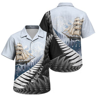 Personalised New Zealand Pakeha Family Matching Puletasi and Hawaiian Shirt Kiwi Silver Fern and Sailing Ship Compass LT14 Son's Shirt Blue - Polynesian Pride