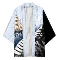 Personalised New Zealand Pakeha Kimono Kiwi Silver Fern and Sailing Ship Compass LT14 Unisex Blue - Polynesian Pride