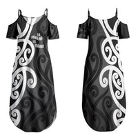 Lil Pakeha Lil Maori New Zealand Family Matching Summer Maxi Dress and Hawaiian Shirt Kiwi Proud Mangopare Pattern LT14 Mom's Dress Black - Polynesian Pride
