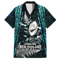 New Zealand Silver Fern Rugby Family Matching Tank Maxi Dress and Hawaiian Shirt Aotearoa All Black Dabbing Ball With Maori Paua Shell LT14 Dad's Shirt - Short Sleeve Turquoise - Polynesian Pride