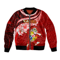 Custom Tonga Rugby Bomber Jacket Ikale Tahi Tongan Ngatu Pattern With Dabbing Ball LT14 Unisex Red - Polynesian Pride