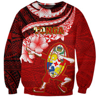 Custom Tonga Rugby Sweatshirt Ikale Tahi Tongan Ngatu Pattern With Dabbing Ball LT14 Unisex Red - Polynesian Pride