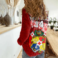 Custom Tonga Rugby Women Casual Shirt Ikale Tahi Tongan Ngatu Pattern With Dabbing Ball LT14 - Polynesian Pride