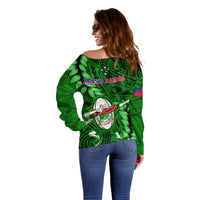 Samoa Rugby Off Shoulder Sweater Manu Samoa Ula Fala Dabbing Ball Polynesian Green Version LT14 - Polynesian Pride