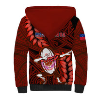 Samoa Rugby Sherpa Hoodie Manu Samoa Ula Fala Dabbing Ball Polynesian Red Version LT14 - Polynesian Pride