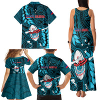 Samoa Rugby Family Matching Tank Maxi Dress and Hawaiian Shirt Manu Samoa Ula Fala Dabbing Ball Polynesian Turquoise Version LT14 - Polynesian Pride