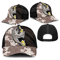 Brown and Black Hawaii Shark Tattoo Baseball Net Cap Puakenikeni Lei Plumeria Polynesian Pattern - Polynesian Pride