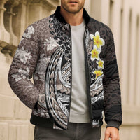 Brown and Black Hawaii Shark Tattoo Bomber Puffer Jacket Puakenikeni Lei Plumeria Polynesian Pattern LT14 - Polynesian Pride