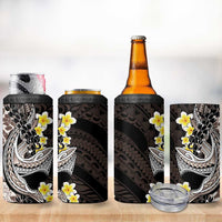 Brown and Black Hawaii Shark Tattoo 4 in 1 Can Cooler Tumbler Puakenikeni Lei Plumeria Polynesian Pattern - Polynesian Pride
