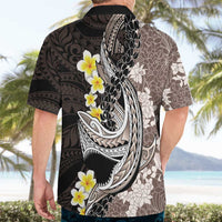 Brown and Black Hawaii Shark Tattoo Hawaiian Shirt Puakenikeni Lei Plumeria Polynesian Pattern - Polynesian Pride