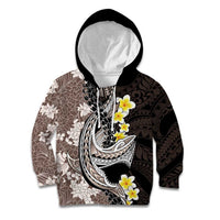 Brown and Black Hawaii Shark Tattoo Kid Hoodie Puakenikeni Lei Plumeria Polynesian Pattern - Polynesian Pride