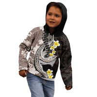Brown and Black Hawaii Shark Tattoo Kid Hoodie Puakenikeni Lei Plumeria Polynesian Pattern - Polynesian Pride