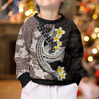Brown and Black Hawaii Shark Tattoo Kid Ugly Christmas Sweater Puakenikeni Lei Plumeria Polynesian Pattern - Polynesian Pride