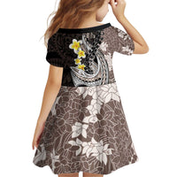 Brown and Black Hawaii Shark Tattoo Kid Short Sleeve Dress Puakenikeni Lei Plumeria Polynesian Pattern - Polynesian Pride