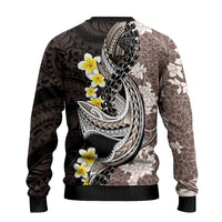 Brown and Black Hawaii Shark Tattoo Ugly Christmas Sweater Puakenikeni Lei Plumeria Polynesian Pattern - Polynesian Pride