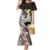 Brown and Black Hawaii Shark Tattoo Mermaid Dress Puakenikeni Lei Plumeria Polynesian Pattern - Polynesian Pride