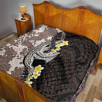 Brown and Black Hawaii Shark Tattoo Quilt Puakenikeni Lei Plumeria Polynesian Pattern - Polynesian Pride