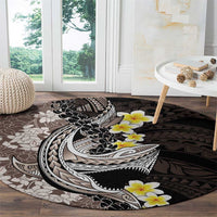 Brown and Black Hawaii Shark Tattoo Round Carpet Puakenikeni Lei Plumeria Polynesian Pattern - Polynesian Pride