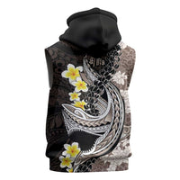 Brown and Black Hawaii Shark Tattoo Sleeveless Zip Hoodie Puakenikeni Lei Plumeria Polynesian Pattern LT14 - Polynesian Pride