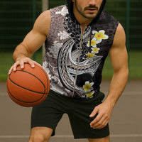 Brown and Black Hawaii Shark Tattoo Sleeveless Zip Hoodie Puakenikeni Lei Plumeria Polynesian Pattern LT14 - Polynesian Pride
