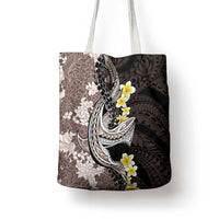 Brown and Black Hawaii Shark Tattoo Tote Bag Puakenikeni Lei Plumeria Polynesian Pattern - Polynesian Pride