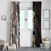 Brown and Black Hawaii Shark Tattoo Window Curtain Puakenikeni Lei Plumeria Polynesian Pattern - Polynesian Pride