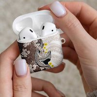 Brown and White Hawaii Shark Tattoo AirPods Case Puakenikeni Lei Plumeria Polynesian Pattern - Polynesian Pride