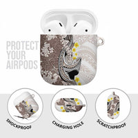 Brown and White Hawaii Shark Tattoo AirPods Case Puakenikeni Lei Plumeria Polynesian Pattern - Polynesian Pride