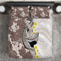 Brown and White Hawaii Shark Tattoo Bedding Set Puakenikeni Lei Plumeria Polynesian Pattern - Polynesian Pride