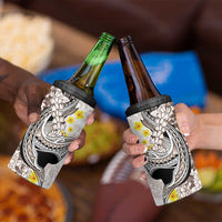 Brown and White Hawaii Shark Tattoo 4 in 1 Can Cooler Tumbler Puakenikeni Lei Plumeria Polynesian Pattern - Polynesian Pride