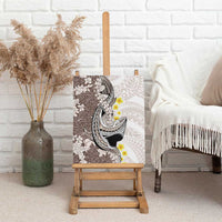 Brown and White Hawaii Shark Tattoo Canvas Wall Art Puakenikeni Lei Plumeria Polynesian Pattern - Polynesian Pride