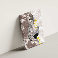 Brown and White Hawaii Shark Tattoo Canvas Wall Art Puakenikeni Lei Plumeria Polynesian Pattern - Polynesian Pride