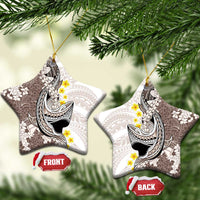 Brown and White Hawaii Shark Tattoo Ceramic Ornament Puakenikeni Lei Plumeria Polynesian Pattern - Polynesian Pride