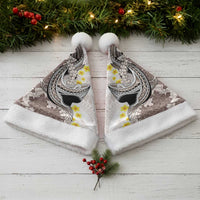 Brown and White Hawaii Shark Tattoo Christmas Santa Hat Puakenikeni Lei Plumeria Polynesian Pattern - Polynesian Pride
