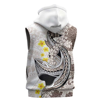 Brown and White Hawaii Shark Tattoo Sleeveless Zip Hoodie Puakenikeni Lei Plumeria Polynesian Pattern LT14 - Polynesian Pride